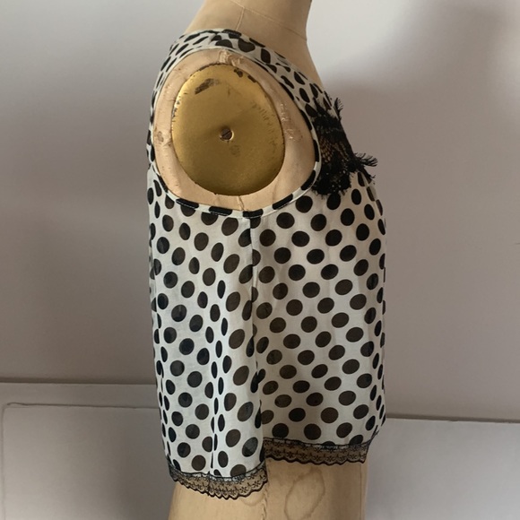 🍀 $10 3/$25! American Rag silky poly georgette sheer polka dot lace top S - Picture 5 of 8
